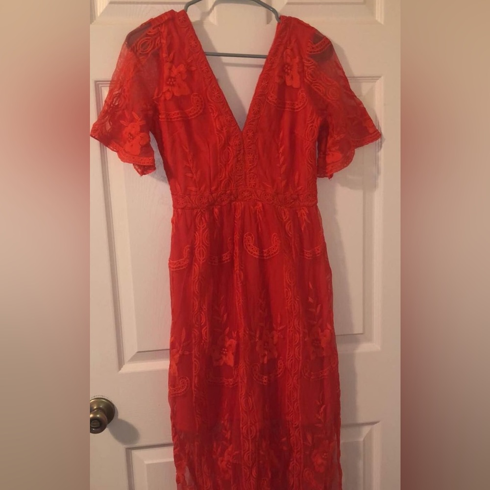 Red boho maxi dress